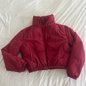 Shein Deep Red Cropped Puffy Jacket Size L